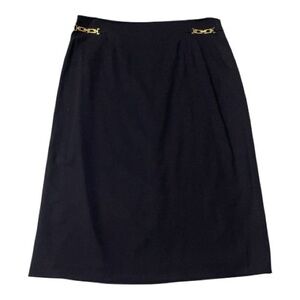 Vintage Escada Black Pencil Skirt 14/44 New Wool Gold Logo Embellishments NWOT